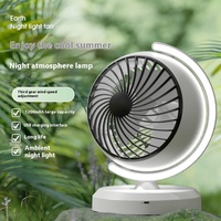 Smart Desk Fan with Light- Auto Swing 3D Air Circulation, Ultra Quiet USB Rechargeable, Portable Camping Fan & Night Lamp Gift