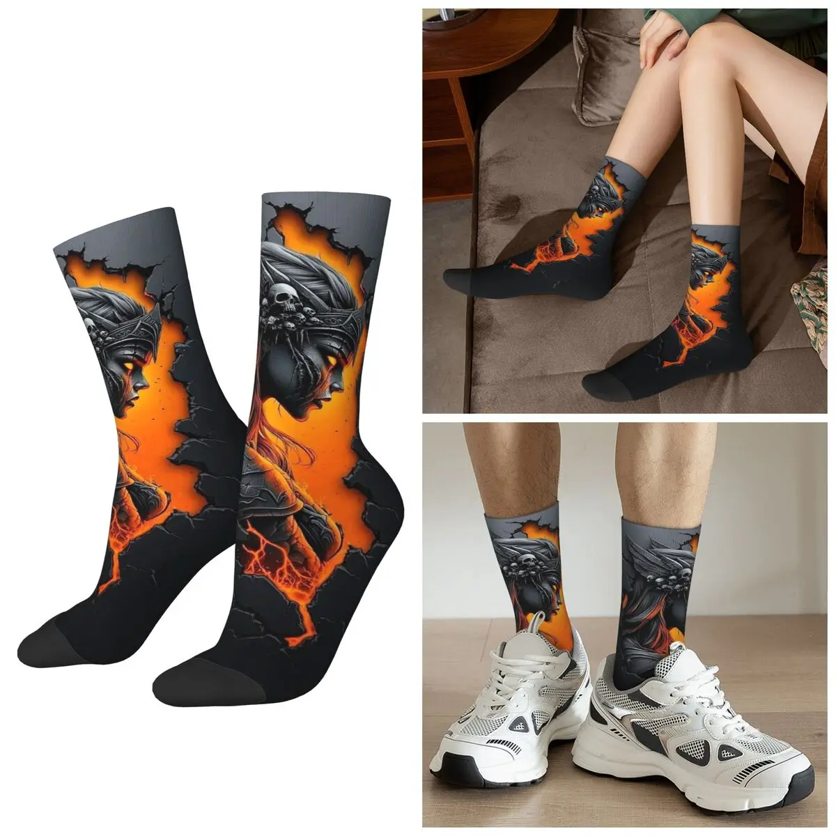 

All Seasons Dark Viking Warrior Retro Socks Harajuku Sport Middle Tube Socks Super Soft Stockings for Men Women Gifts