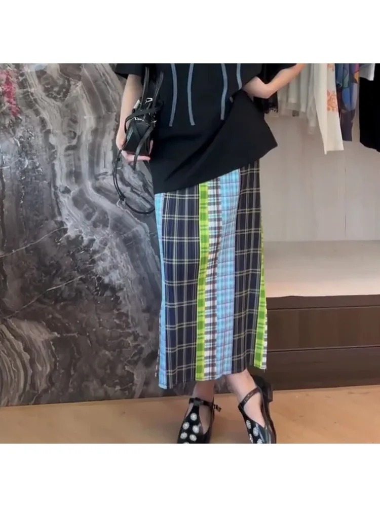 

Нишевая женская плиссированная юбка в стиле ретро Miyake, лето 2025 г., клетчатая прямая юбка-труба с высокой талией