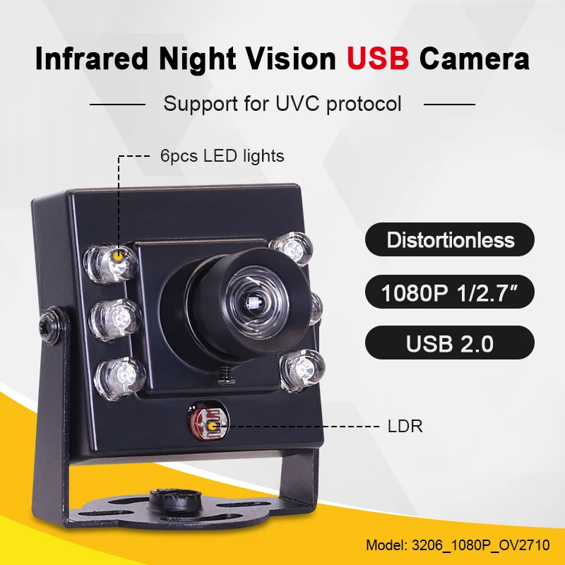 3206 1080P OV2710 3.6mm 85degrees IR850 distortionless USB Infrared Wide dynamic Industrial Machine vision Mini camera