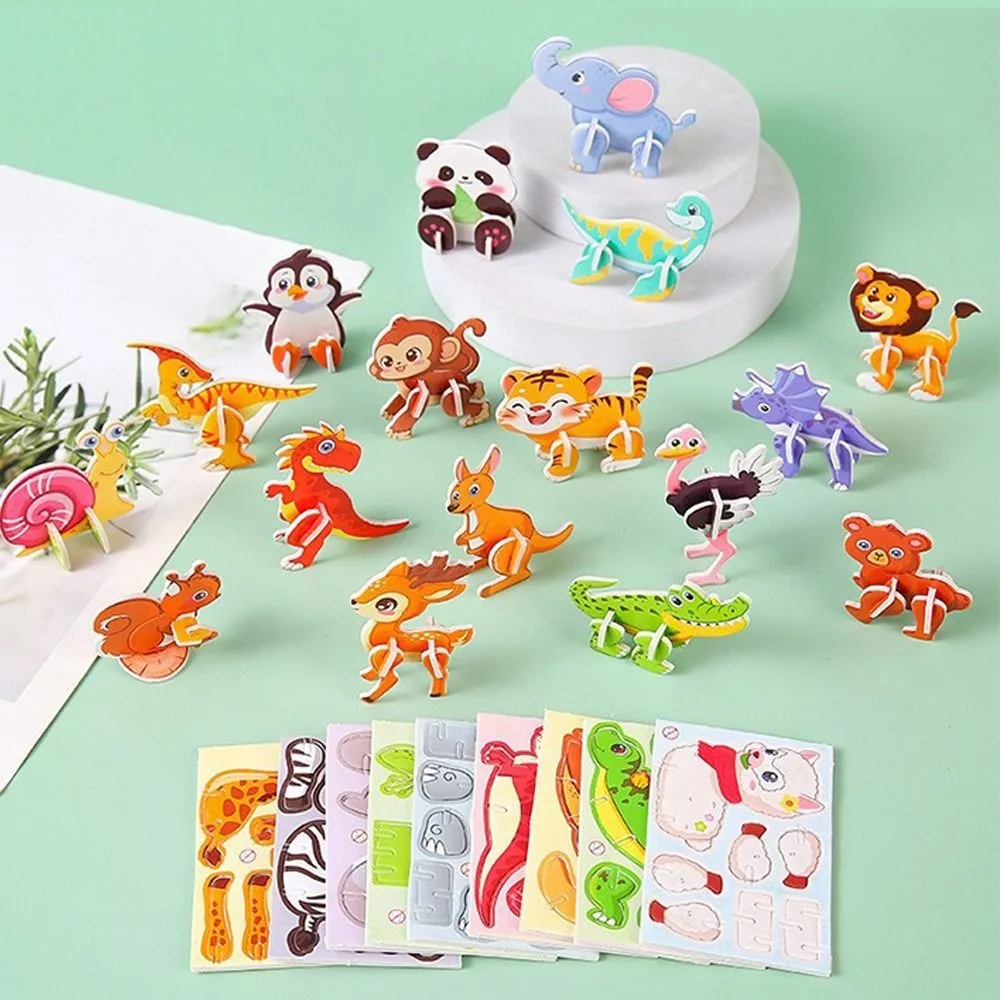 10pcs New Three-dimensional 3D Paper Puzzle Mini DIY Puzzle Model Panda Cartoon Animal Assembly Model Children's