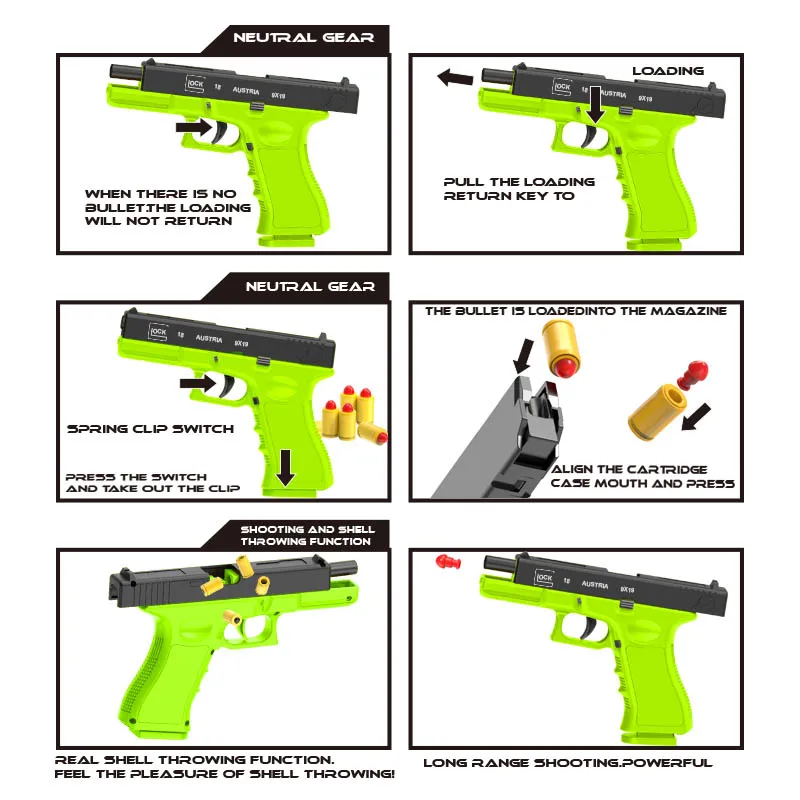 Black. 1911 automatic shell throwing soft bullet toy gun air gun CS shooting weapon boy toy (continuous firing)