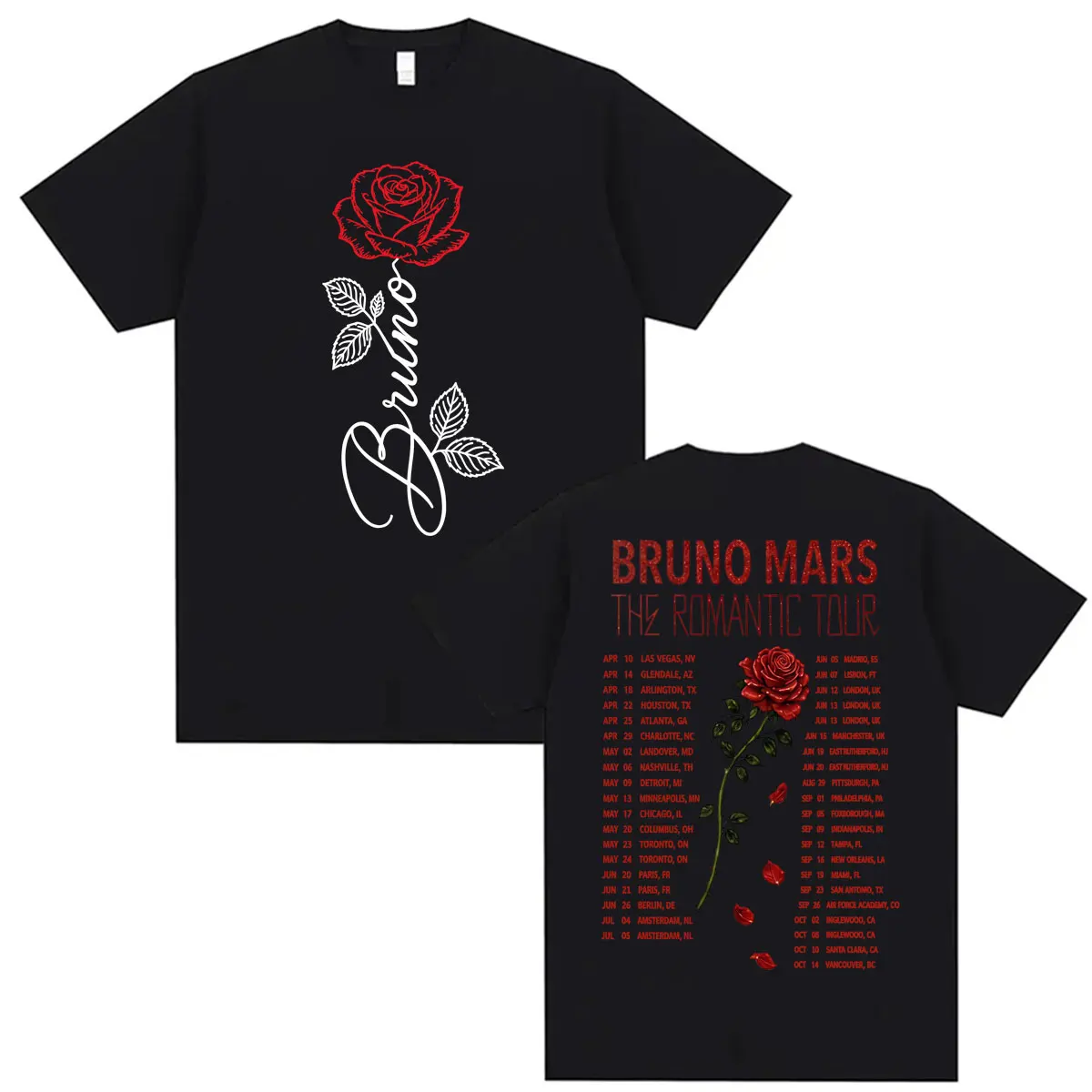 The Romantic Tour Bruno Mars Kpop Merch 2026 World Tour T Shirt Men Women Fashion Hip Hop Street T-shirts Oversized Loose Tshirt