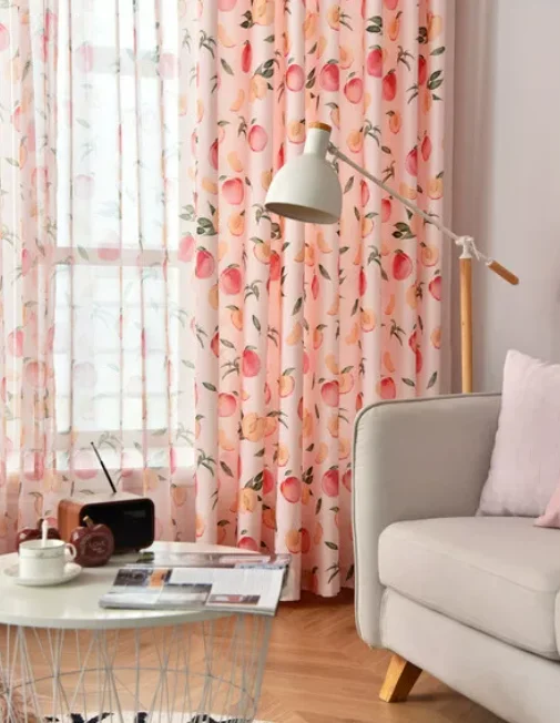 Nordic Modern Style Pink Peach American Country Style Printed Curtains Living Room Bedroom Balcony Blackout Curtains
