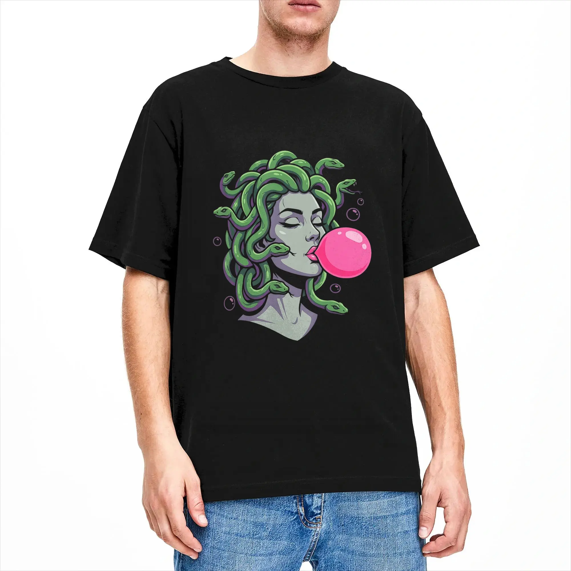 Medusa Bubble Gum T Shirt  Novelty T Shirts Short Sleeve Aesthetic Tops Beach Cotton Oversize Clothes