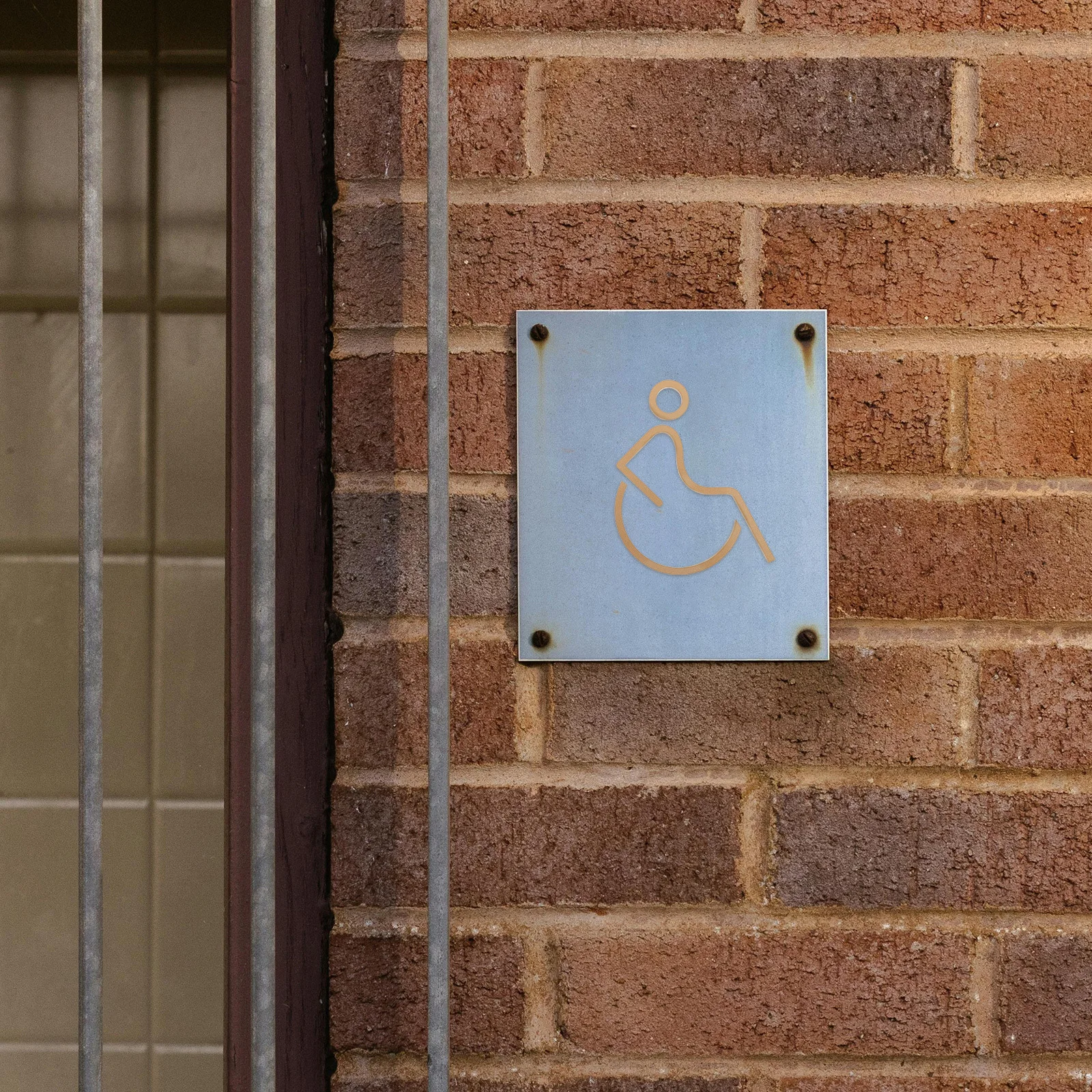 

Disability Toilet Signage Golden Acrylic Wheelchair Accessible Decal Universal Restroom Symbol For Office Restaurant Shopping