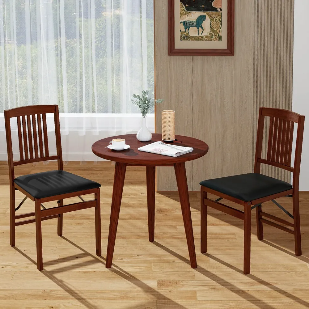 

Folding Dining Chairs Set of 2 w/Padded Seat Rubber Wood Frame for Dining Room