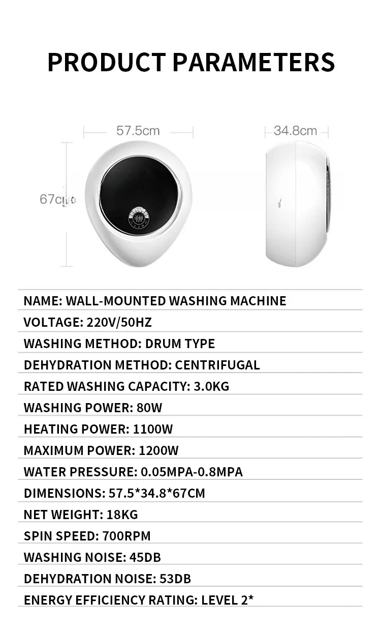 Wall Mount Mini Washing Machine, Automatic Household Washer Dehydrator