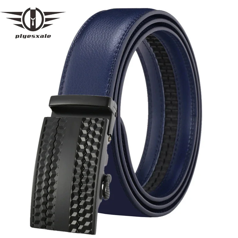 

Adjustable Ratchet Men Belts New Classic Blue Cowskin Leather Belt For Men Luxury Casual Business Design Automatic Buckle B1303