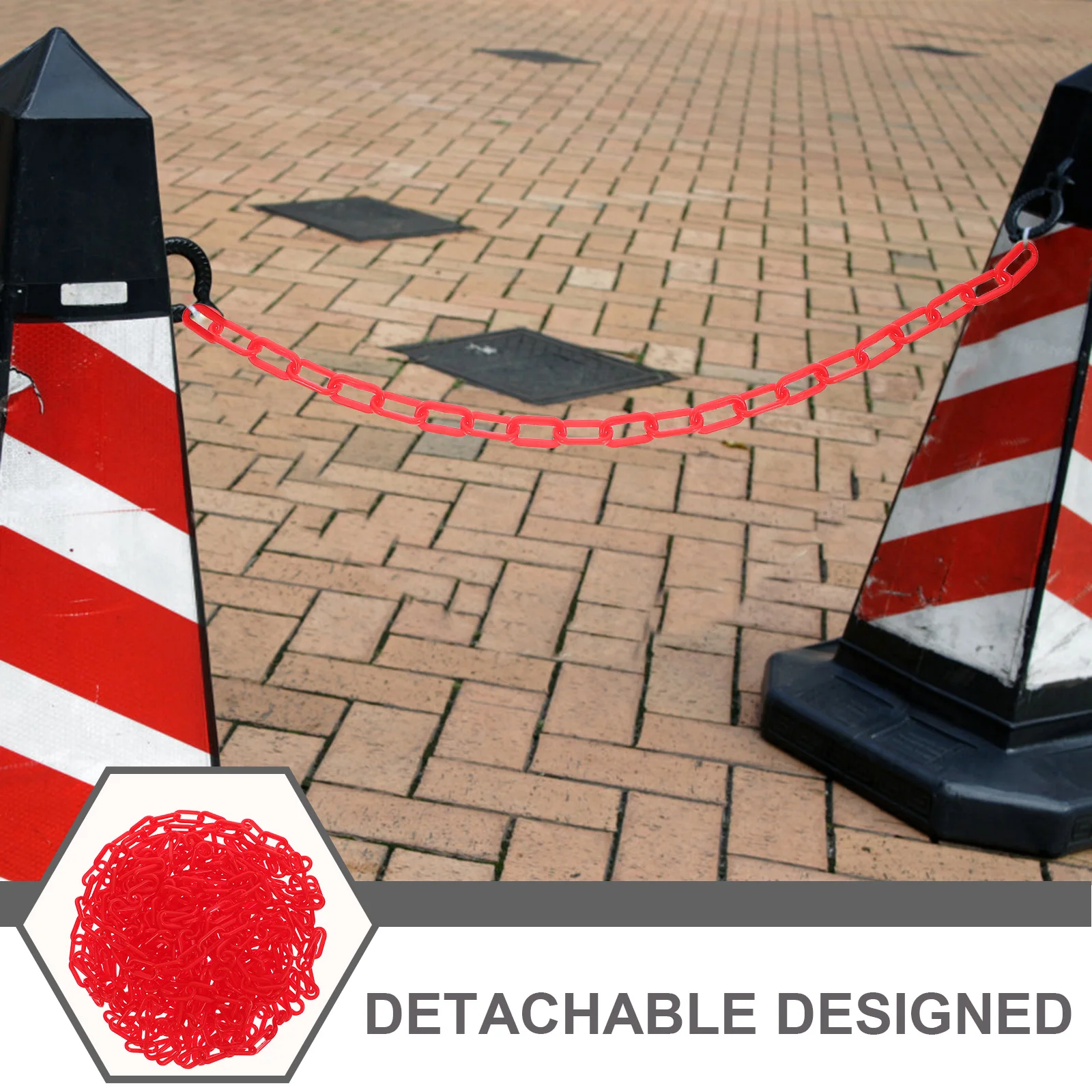 10M Warning Protection Chain Heavy Duty Plastic Crowd Control Barrier for Road Cones Pillars No Parking Signs Detachable Safety