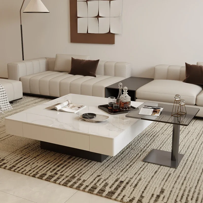 

Light luxury modern simple square rock slab coffee table size apartment living room home minimalist creative coffee table table