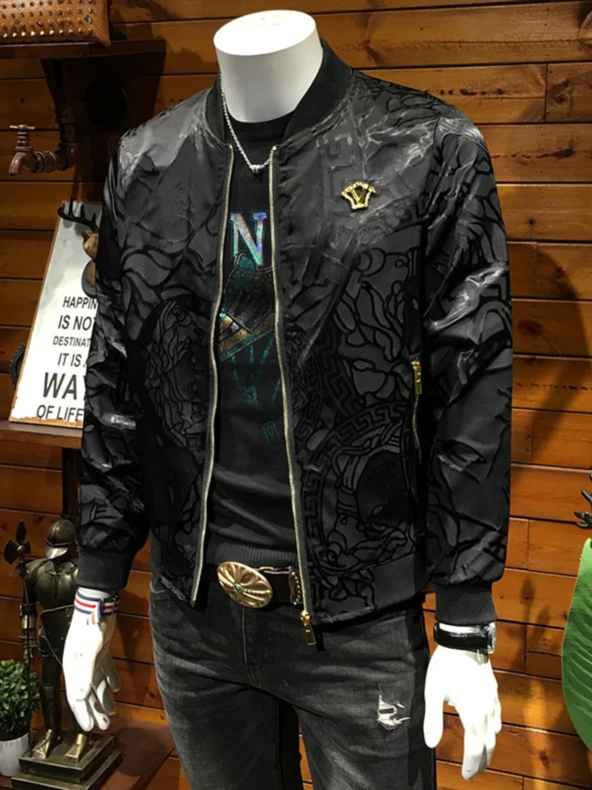 

Autumn 2025 Men's Slim Fit Collar Jaet Trendy Brand Embroidered Baseball Coat Top Large Size Polyester Fiber ort Length