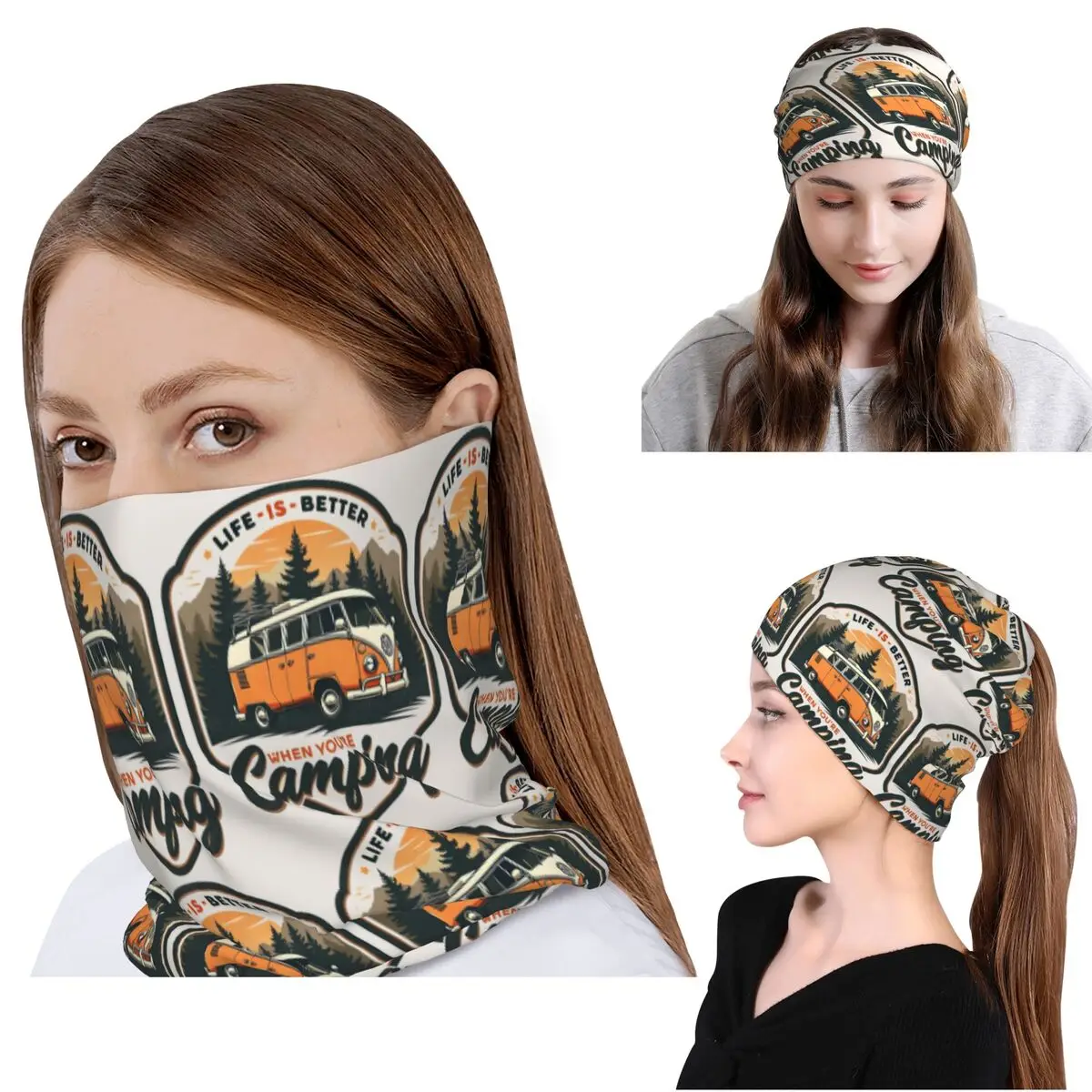 

CamperVan Happy Camper Bandana Neck Cover Wrap Mask Scarf Multifunction Face Mask Beanies Hat Unisex Adult All Season