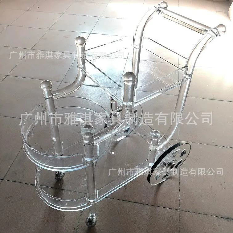 Transparent acrylic dining cart ins trolley high-end crystal wine cart three-layer retro wine cart trolley
