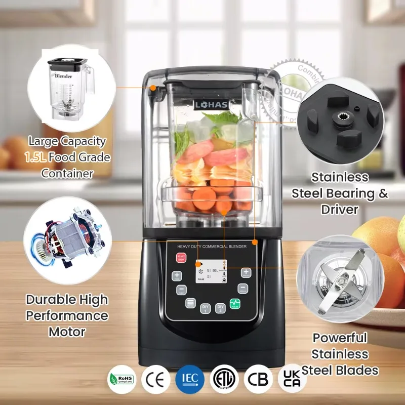 Professional Blender Commercial for Shakes and Smoothies with Sealed Sound Enclosure