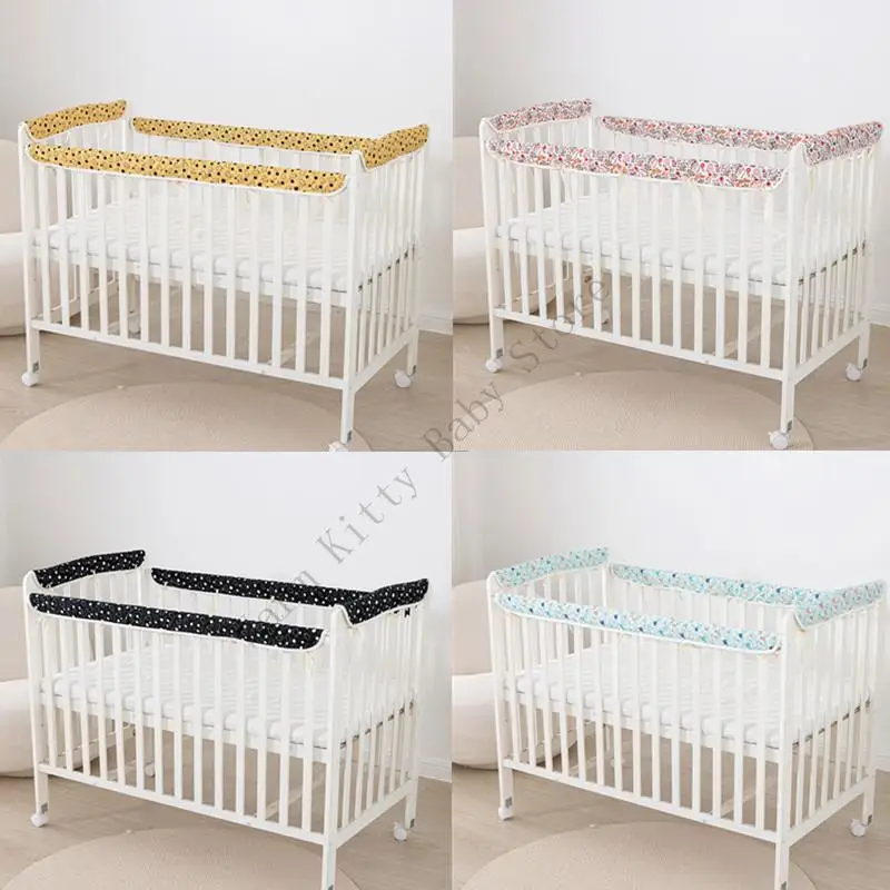 4 PCs New Pure Cotton Soft Baby Bed Bumper Cushions Cute Cartoon Crib Rail Guard Pads Standard Baby Crib Anti-collision Strips