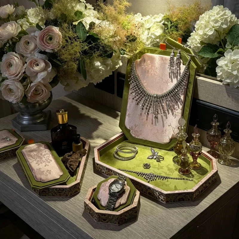 Luxury Velvet Jewelry Display Tray, Multi-Function Organizer for Bracelet Beads & Perfume, Eid Gift Counter Prop