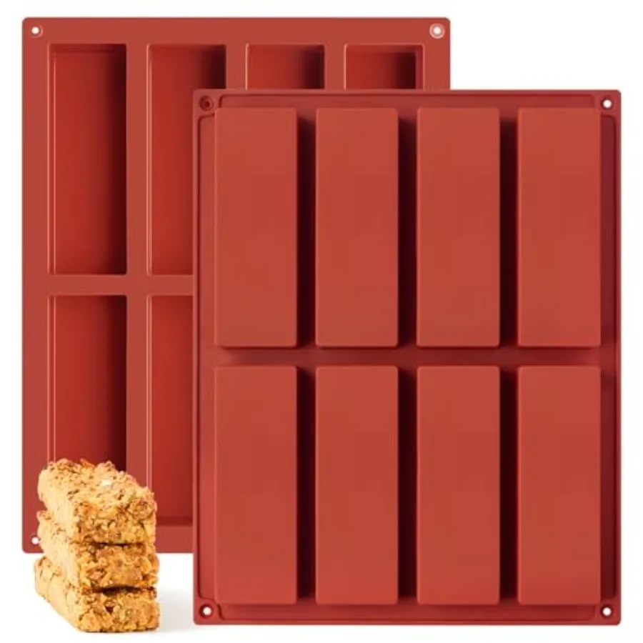 Paquete de 2 moldes de silicona para barras de granola, moldes rectangulares de silicona para barras de proteína, moldes de silicona para hornear para mantequilla/chocolate/dulces/cereales/barras energéticas