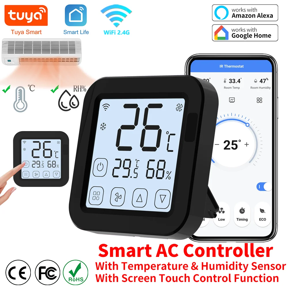 Termostato de CA WiFi Tuya, Control remoto de CA Universal, termostato de temperatura de vida inteligente, Sensor de temperatura y humedad incorporado