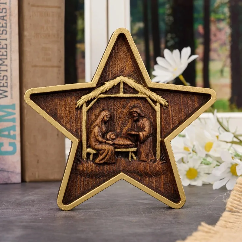 High Quality Vintage Star-shaped Jesus Birth Scene Home Decor Artwork Church  Hanging Piece