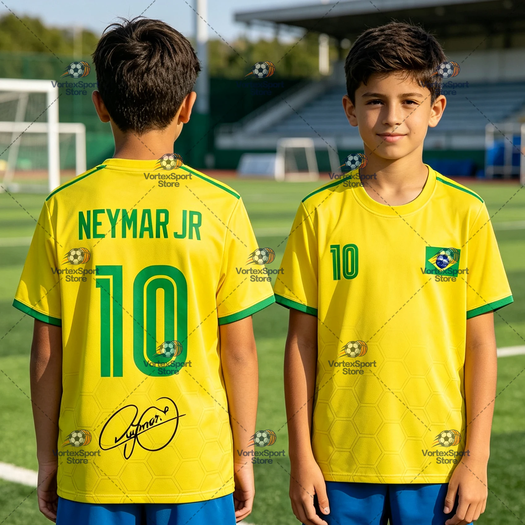 Explosions Kinder- und Herren-Fußballtrikot Brasilien Nr. 10 Schnelltrocknendes T-Shirt Kurzarm Rundhals Neymar Fußball-Fan-Jersey