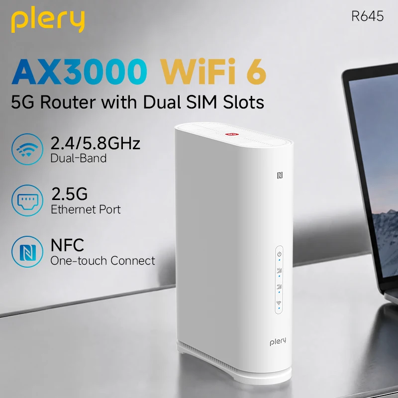 PLERY R645 5G CPE Router SA NSA Dual Mode WiFi6 AX3000 2976Mbps 2.5G WAN/LAN Port 4G 5G Failover Backup Home Office 5G Modem