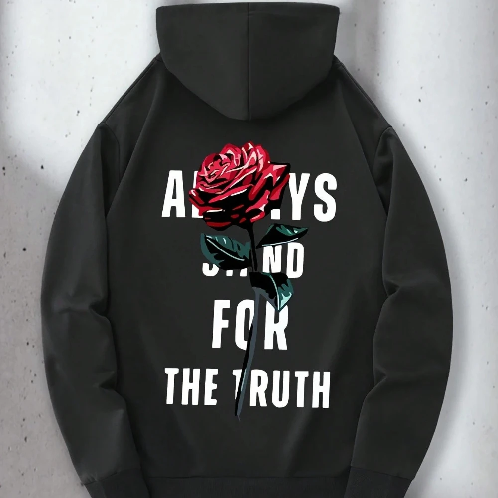 

CLOOCL ALWAYS STAND FOR THE TRUTH Rose Printed Hoodie Autumn/Winter Fashion Mens Clothing