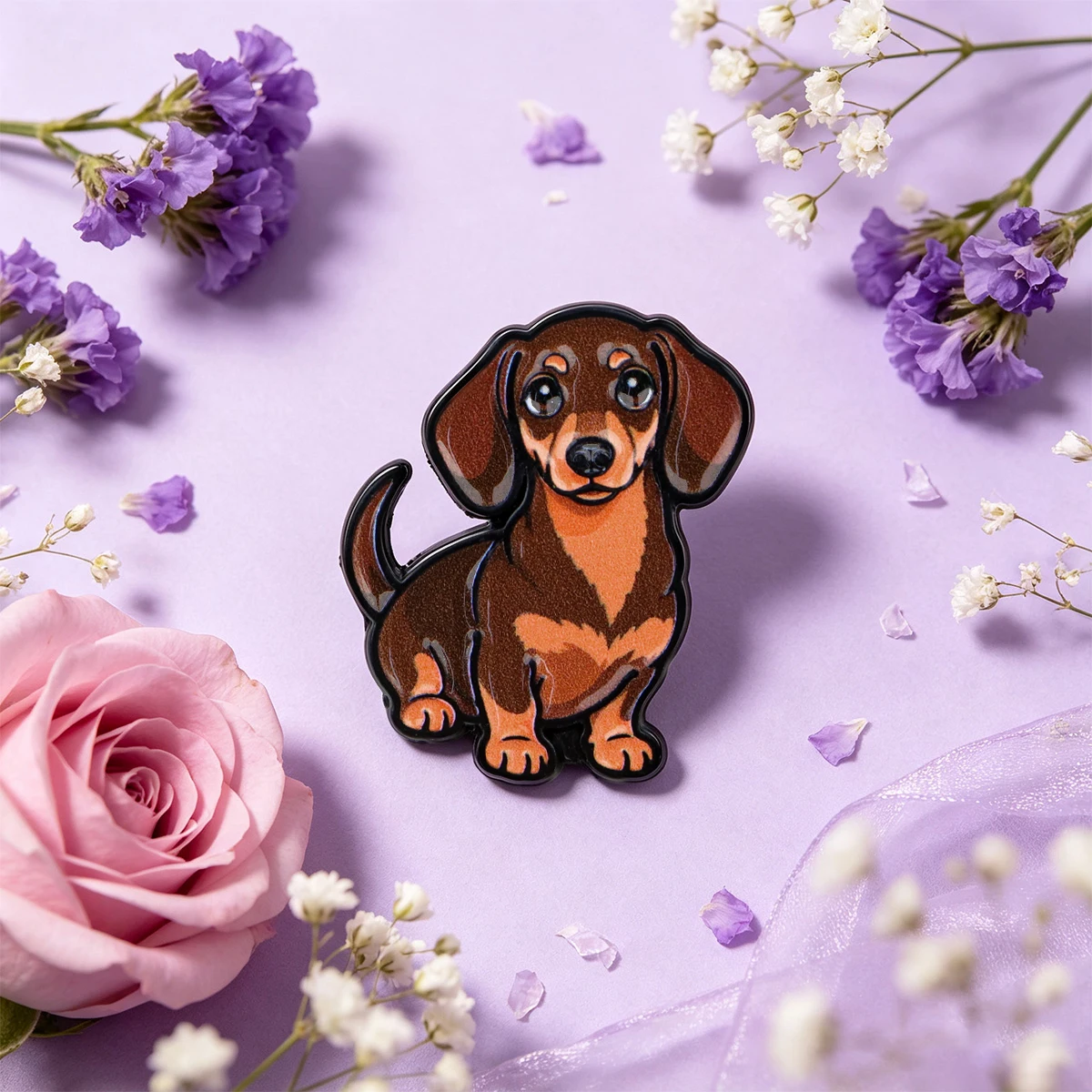 9 Stück Kawaii Dackel-Welpen Emaille-Pin, brauner Dackel-Anstecker, Brosche für Jeans, Rucksack, Kleidung, Dekoration, Geschenk für Tierliebhaber – Detail 5