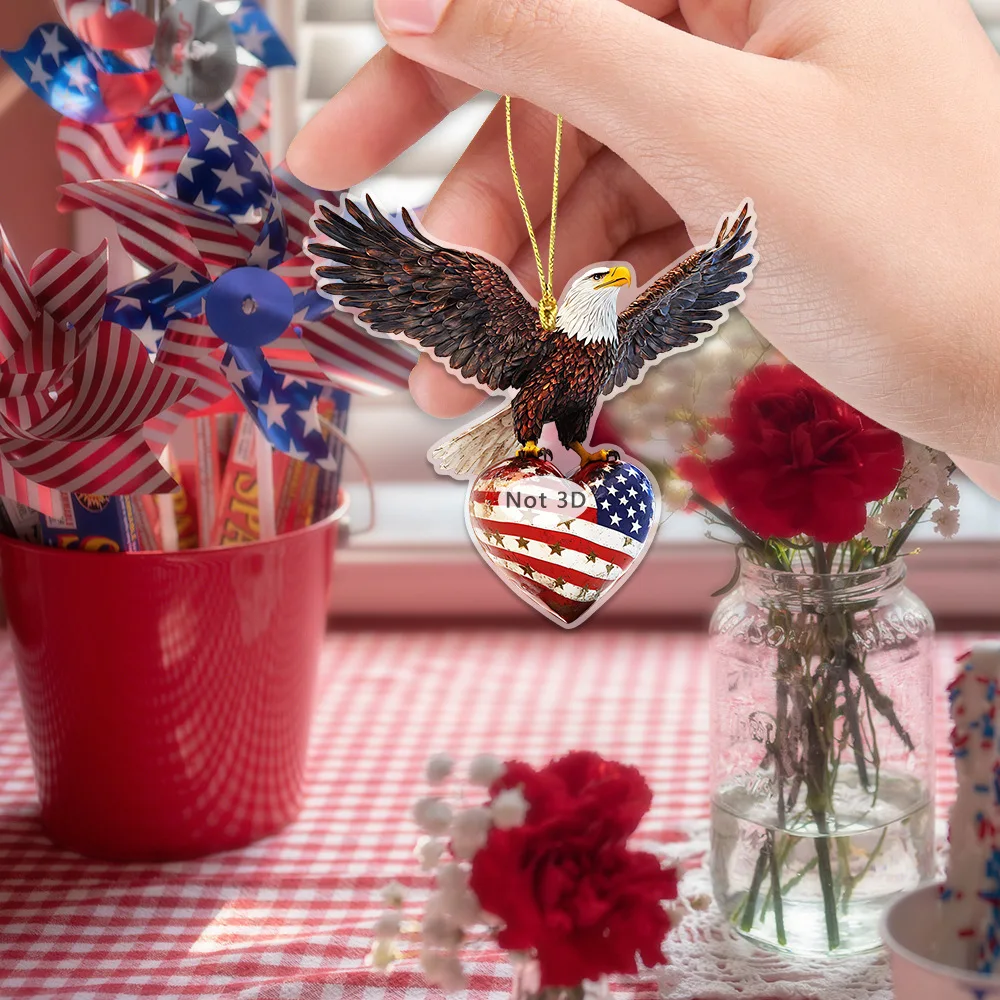 

Eagle American Flag Keychain Patriotic American Flag Pendant Rearview Mirror Decoration Acrylic Backpack Accessory For Bag Car
