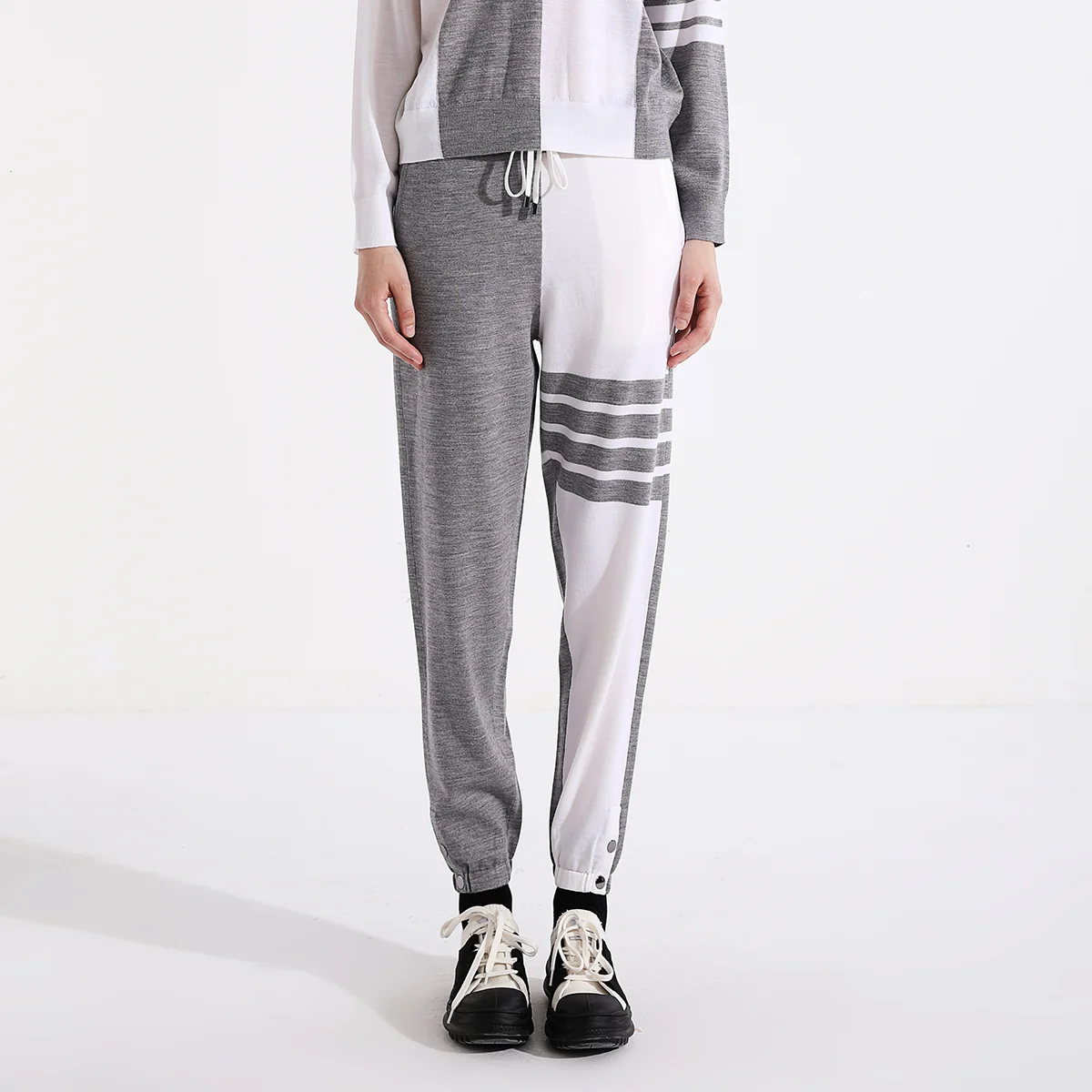 Z530 High-quality luxury women's fashion brand 100% merino wool color-blocked knit trousers