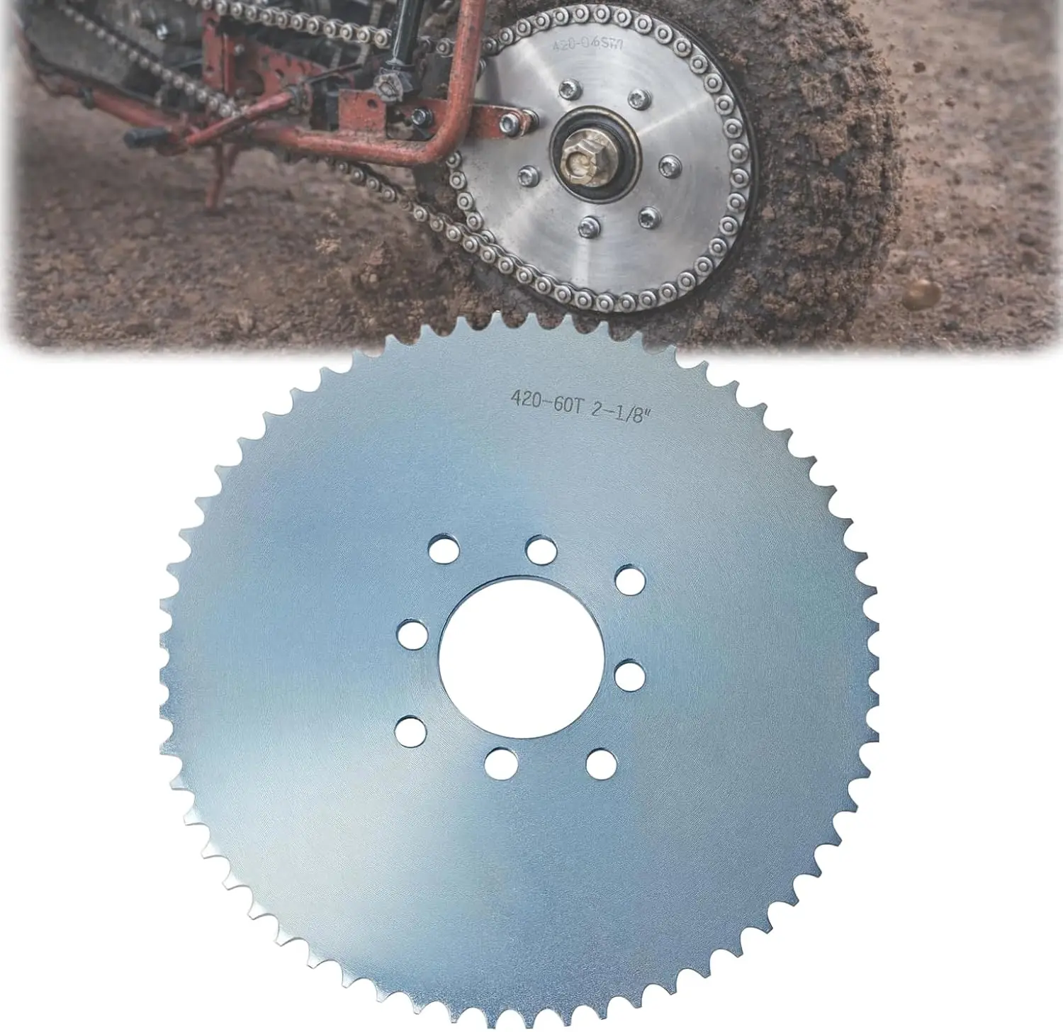 

Звездочка для картинга на 60 зубьев # 40/ # Цепь 41/420, диаметр отверстия 2-1/8 дюйма, 8-отверстная, усиленная, для замены