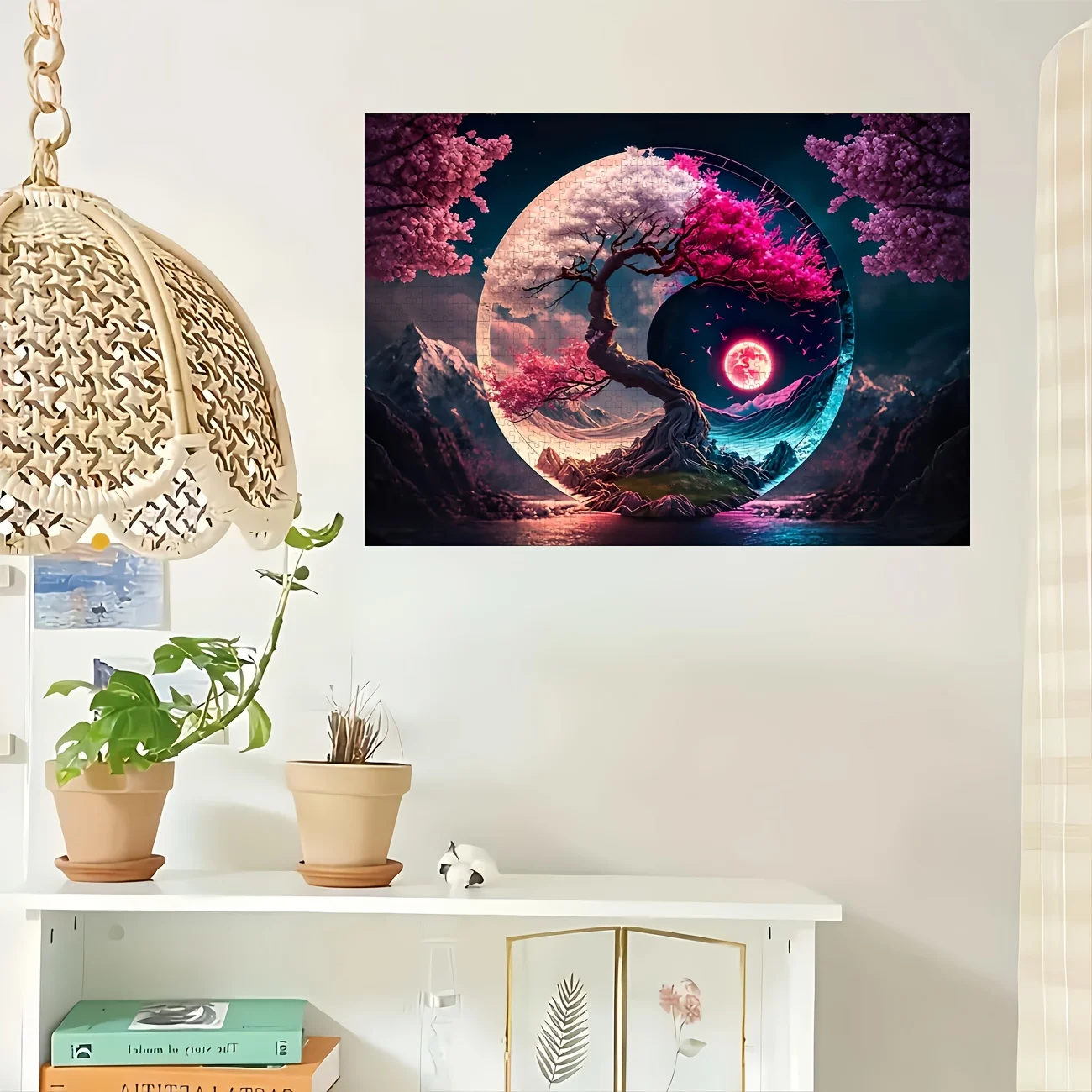 日本の桜をフィーチャーした陰陽樹パズル1000ピース、両面デザインで山と湖の風景が登場