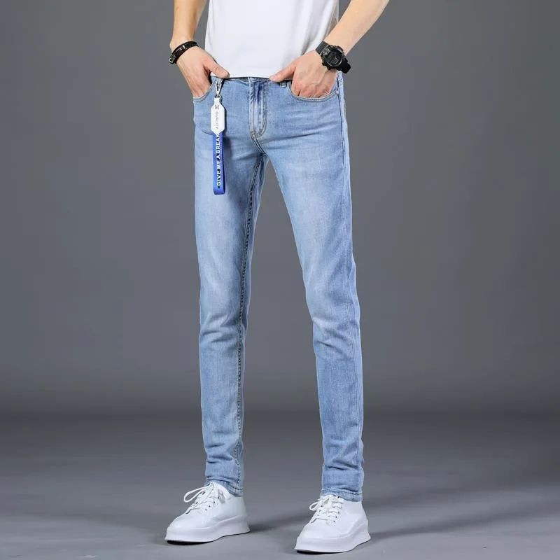 

Новинка весна-осень 2024 модные трендовые синие Стрейчевые джинсы мужские повседневные облегающие удобные дышащие высококачественные джинсовые брюки