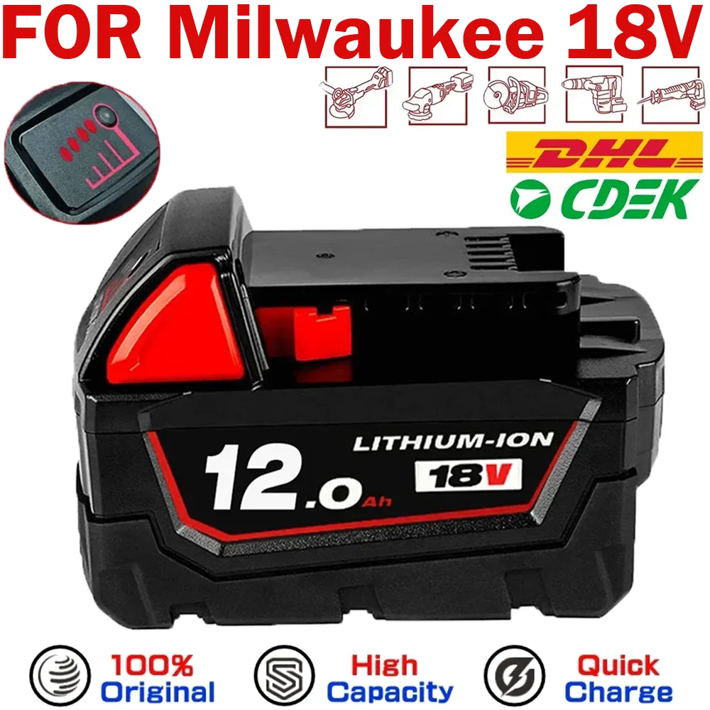 

Rechargeable Batteries For Milwaukee M18B5 XC Lithium ION Battery 18v 9.0/6.0/12.0Ah battery charger For Milwaukee M18 12V~18V