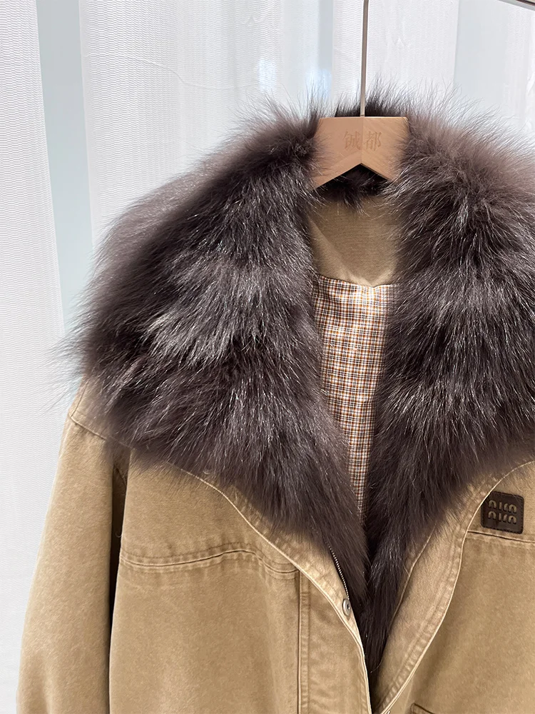 เสื้อโค้ทพาร์กาสำหรับผู้หญิง ฤดูหนาว ปกขนสุนัขจิ้งจอกแท้  บุด้วยขนห่าน  เสื้อแจ็คเก็ตพัฟเฟอร์