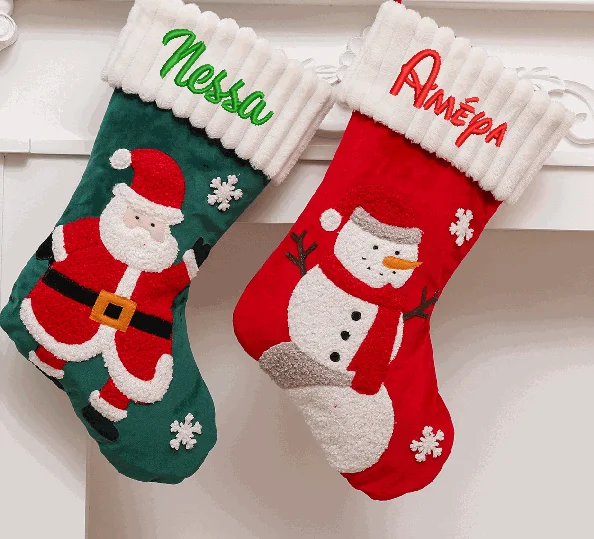 Personalized Christmas Stockings Custom Embroidered Unique Name Monogram Stocking Christmas Santa Snowman Decorations Stocking