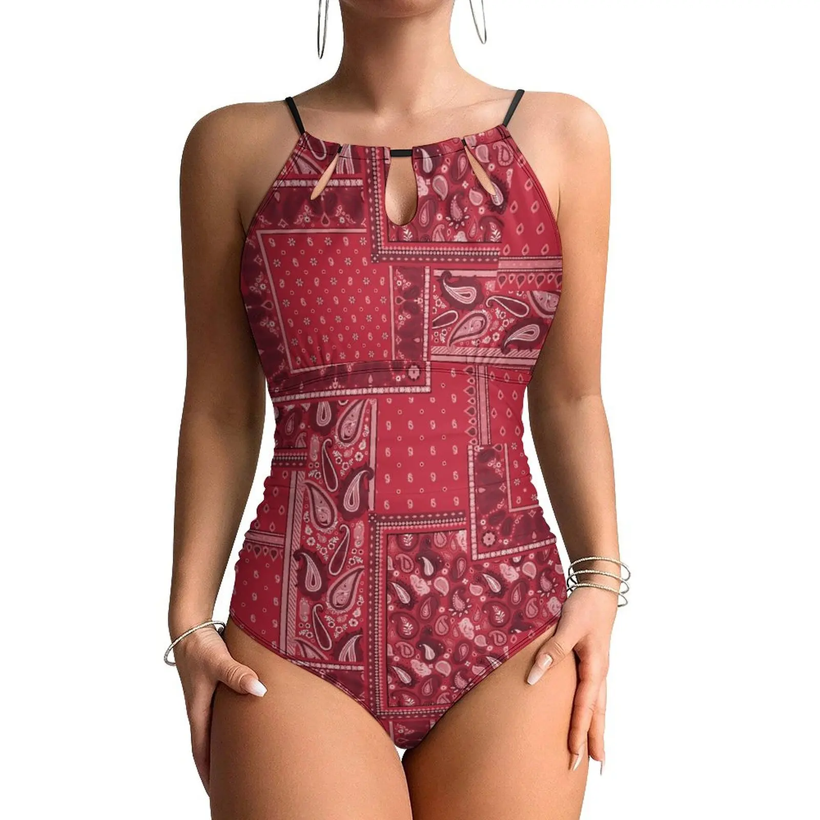 

Patchwork Print Swimsuit Retro Paisley Swimwear One-Piece Fitness Swimsuits Hollow Out Bathing Suit Lady Push Up Sexy Beach Wear