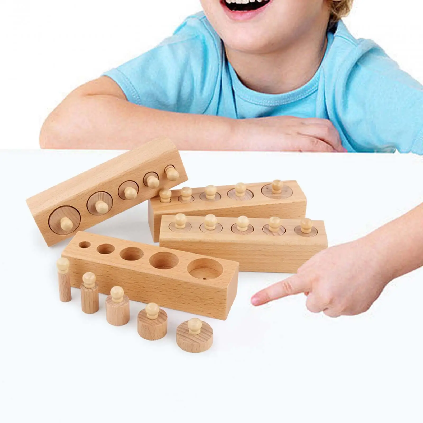 4 Pieces Wooden Knob Log Cylinder Blocks Patterning Early Development Board Game Cylinder Ladder Blocks Toddlers Childern