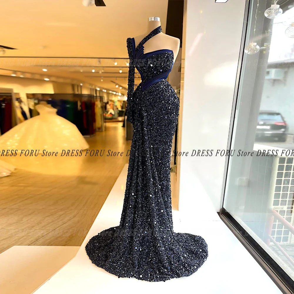 

Evening Dress Luxury Velour Sequin Asymmetrical One Shoulder Glitter Sheath Prom Party Gown For Woman Gala Formal Fiesta