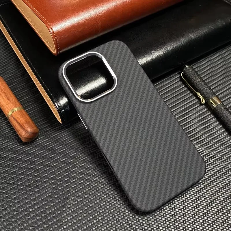 

3D Carbon Fiber Texture Magsafe Phone Case For iPhone 16 15 14 13 Pro Max Magnetic Wireless Charging Alloy Lens Shockproof Cover