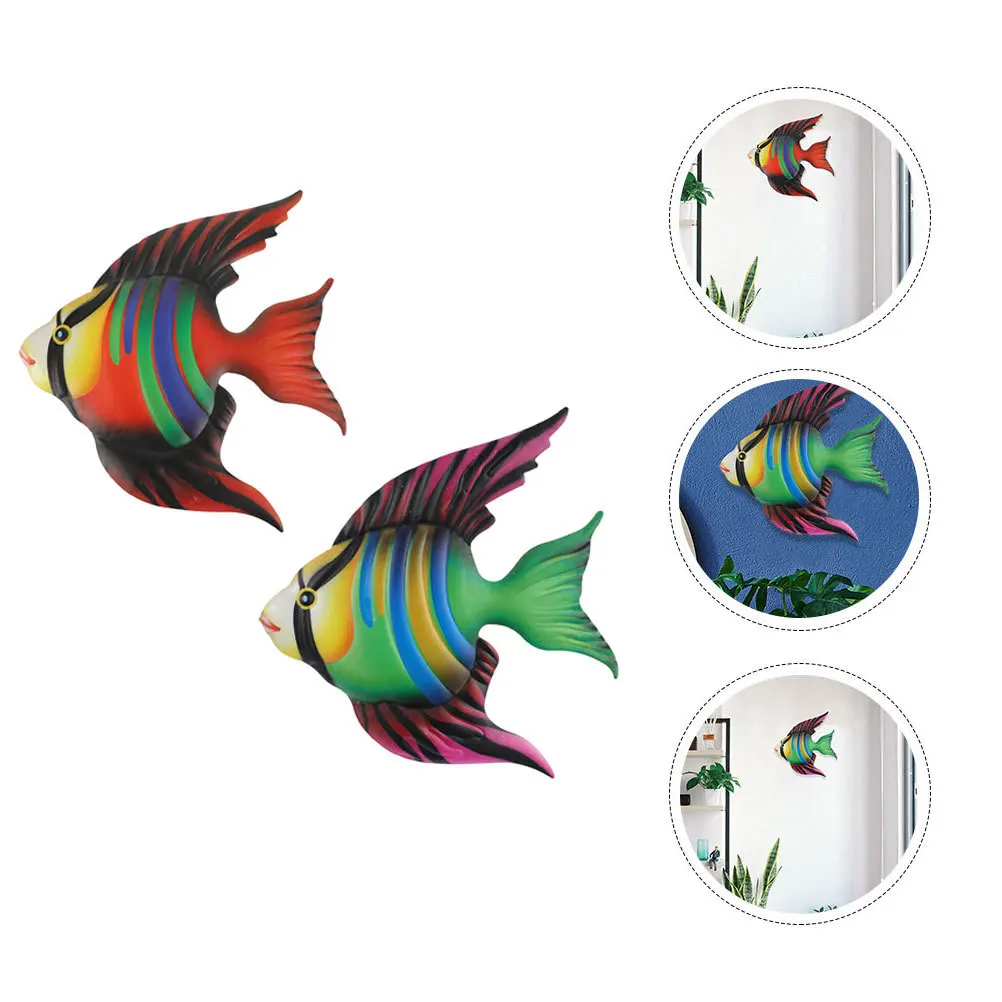 

2Pcs Iron Fish Wall Decor Hanging Decoration Creative Fish Shape Home Indoor Garden Wall Art Home Hanging Decor