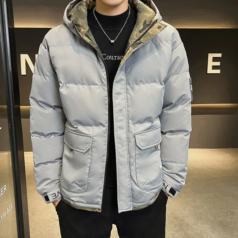 سترة قطن رجالية جديدة لشتاء 2025 عالية الجودة سترة قطن عصرية غير رسمية بقلنسوة وسحاب