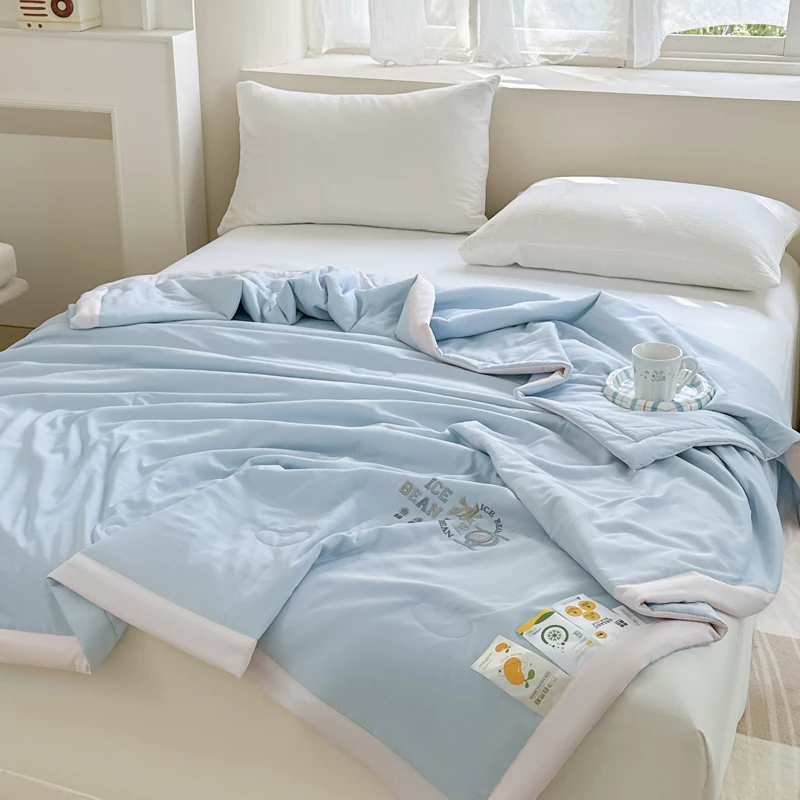 Cooling Summer Duvet with Embroidery Single/Queen Size Quilted Bedspread Air Condition Comforter Soft 여름이불 (no pillowcase)