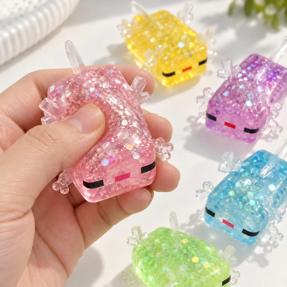 Colorful Axolotl Stress Relief Toy Party Favors 1Pc Glitter Squishy Squeeze Toy Pinata Filler Treasure Box Prize Birthday Gift