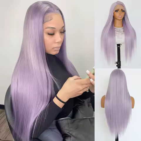 Lavender Purple Synthetic Lace Front Wigs Long Straight Lavender 13×4 Lace Front Wig Heat-resistant Synthetic wig 24Inch
