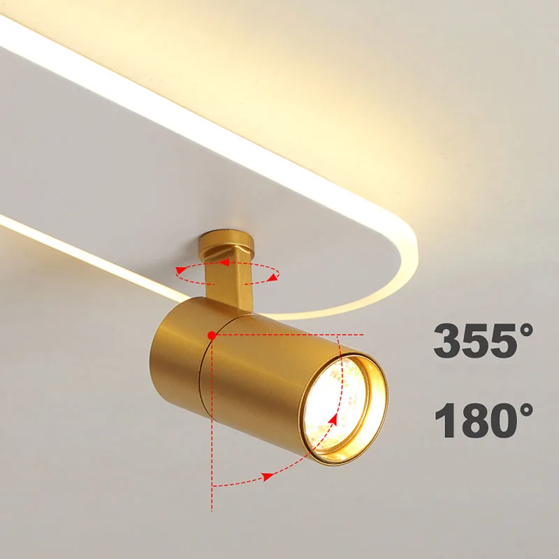 Prosta lampa sufitowa LED Nordic długa żelazna sztuka lampy do sypialni do salonu kryty reflektor światło luksusowa dekoracja wnętrz połysk