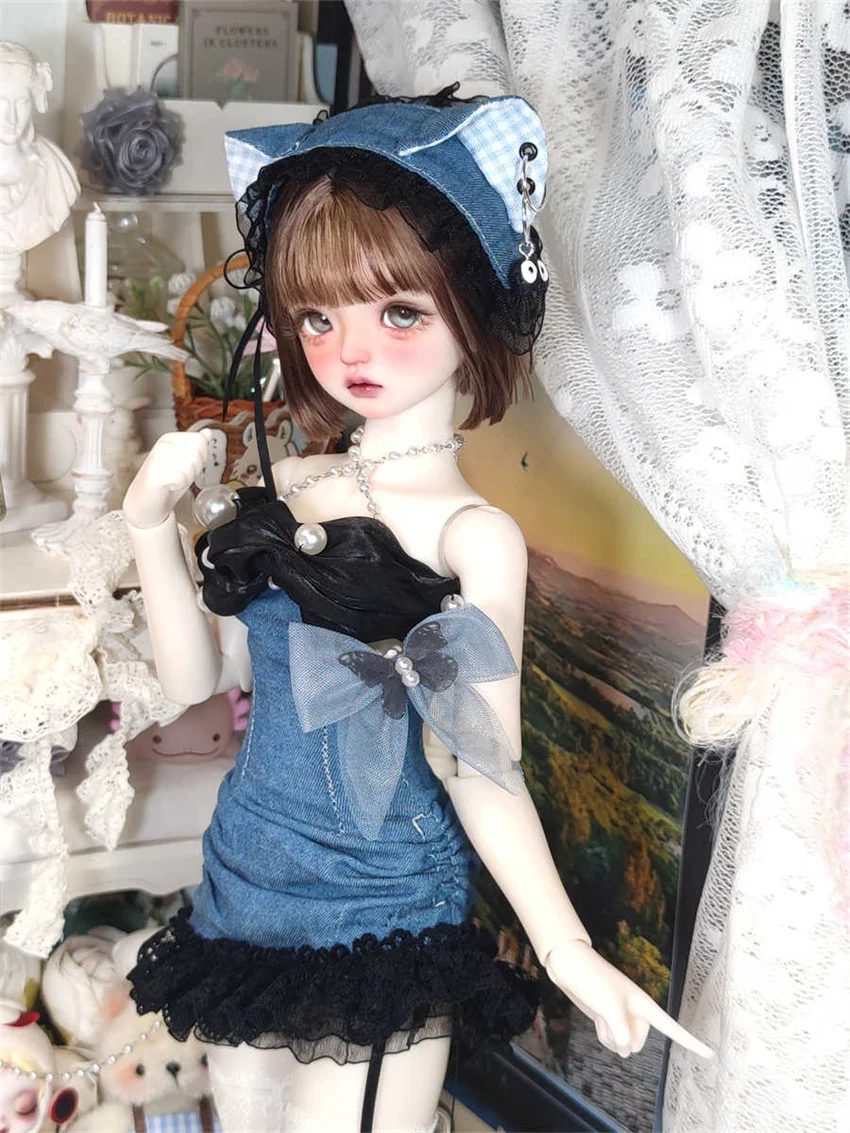 

BJD Doll Clothes Sets In Stock Denim Dress+ Cat ears Hairband【 Light Sweet Afternoon 】1/4 1/6 BJD Doll Accessories (no doll)