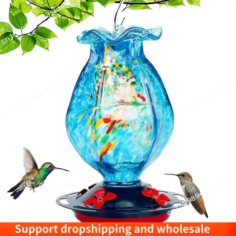 

AA86 Garden Hummingbird Feeder For Outdoors 1 Pack, Hand Blown Glass Bundle Ocean Mermaid And Blue