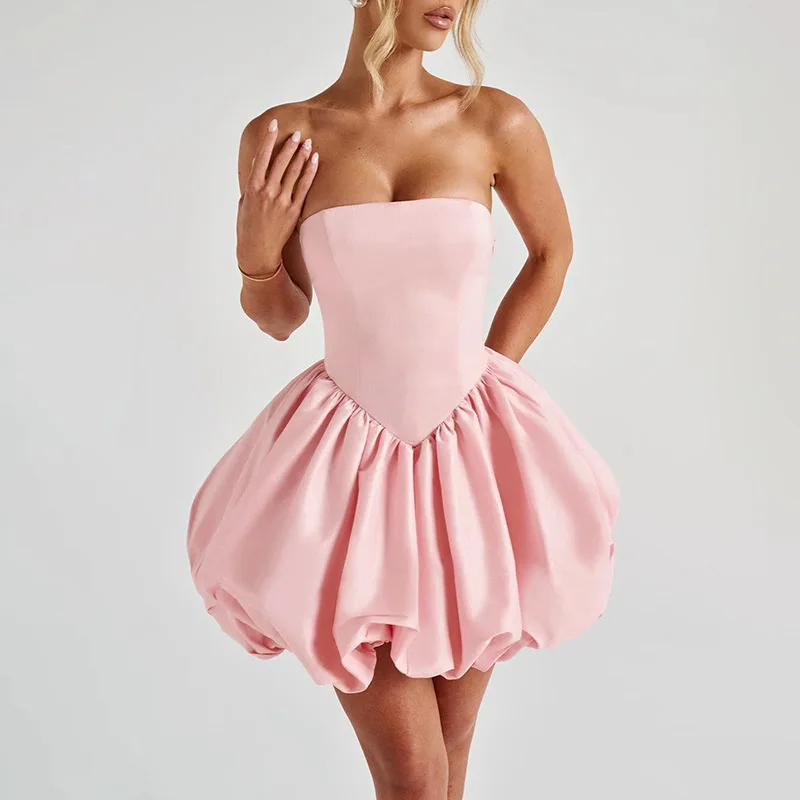 Trägerloses Satin-Kleid mit Großer Schleife, Rückenfreies Kurzrock-Kleid für Hochzeit, Party, Dinner, Sexy Trägerloses Abendkleid für Damen – Detail 10