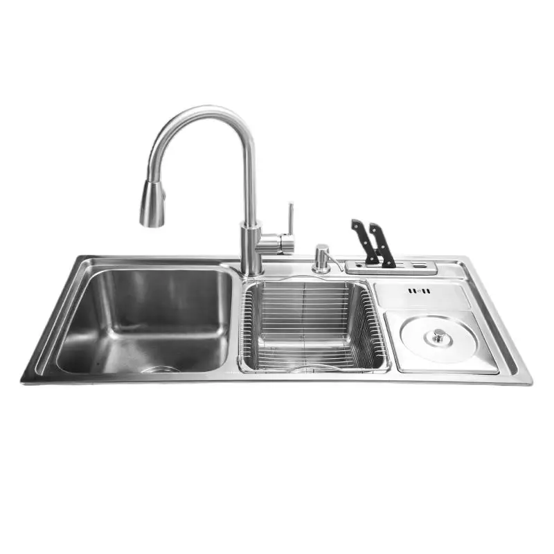 (910*430*210mm) 304 Stainless Steel Undermount Dmade Brushed Seamless Welding Kitchen Sink Set WitBrushed Drainer Dispenser